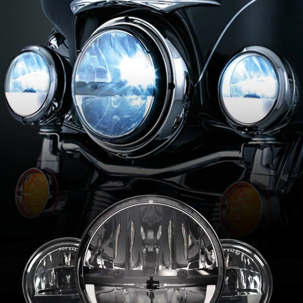 Eagle Lights Complex Reflector Series 7" Round LED Headlight with LED Passing Lights for Harley Davidson