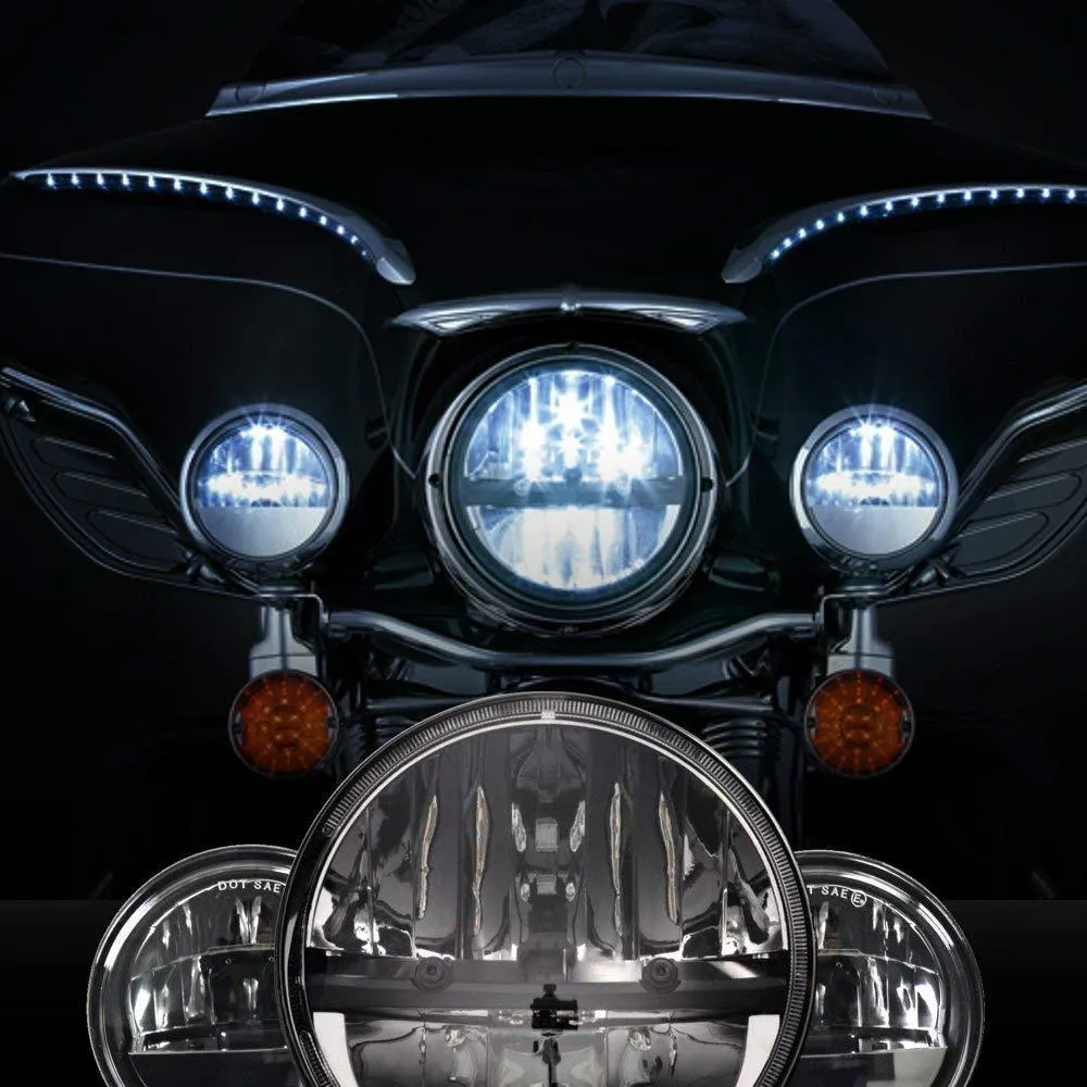 Eagle Lights Complex Reflector Series 7" Round LED Headlight with LED Passing Lights for Harley Davidson