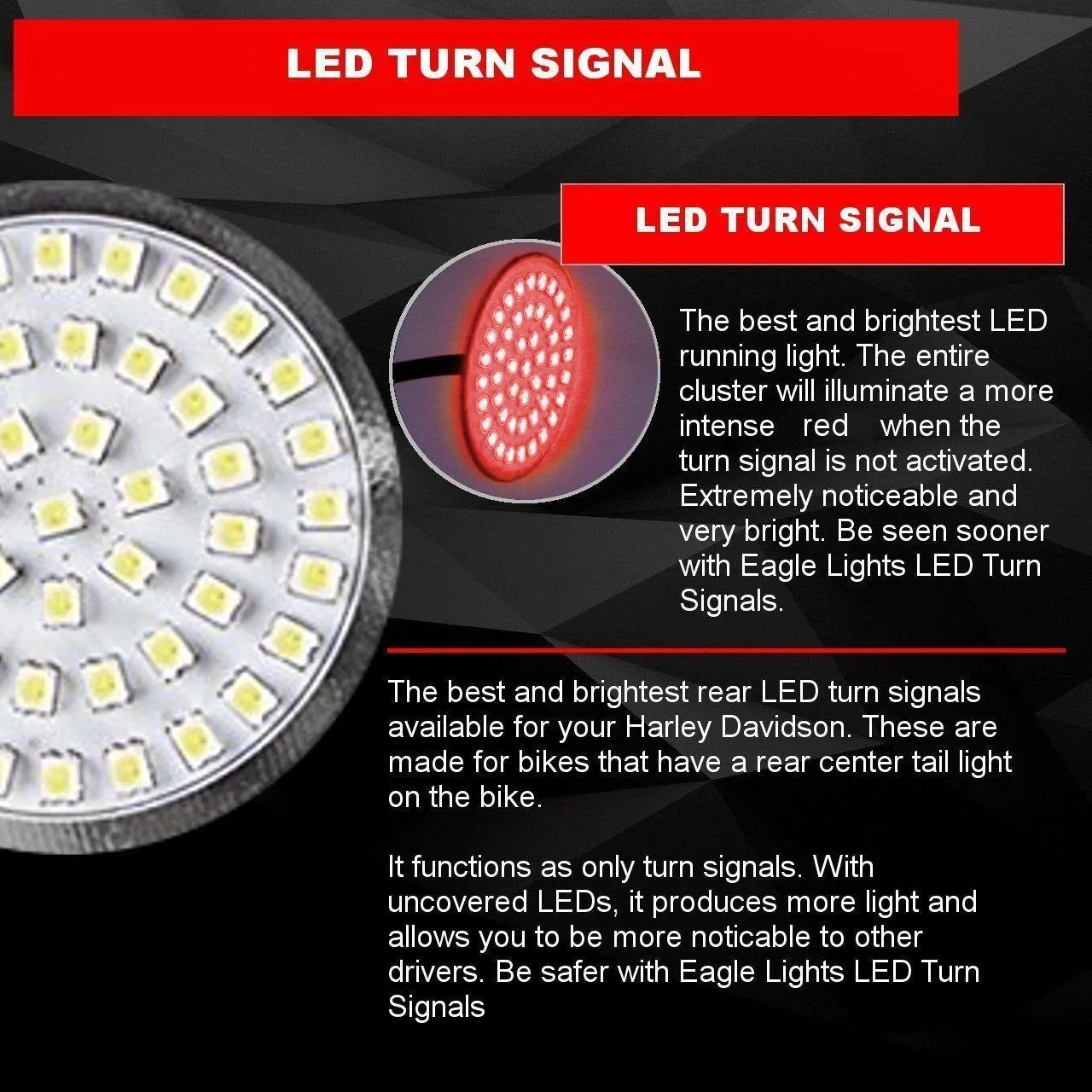 Eagle Lights LED Generation II Front and Halo Rear LED Turn Signals Kit for Harley Davidson Motorcycles - Front 1157 Base / Rear 1157 Base