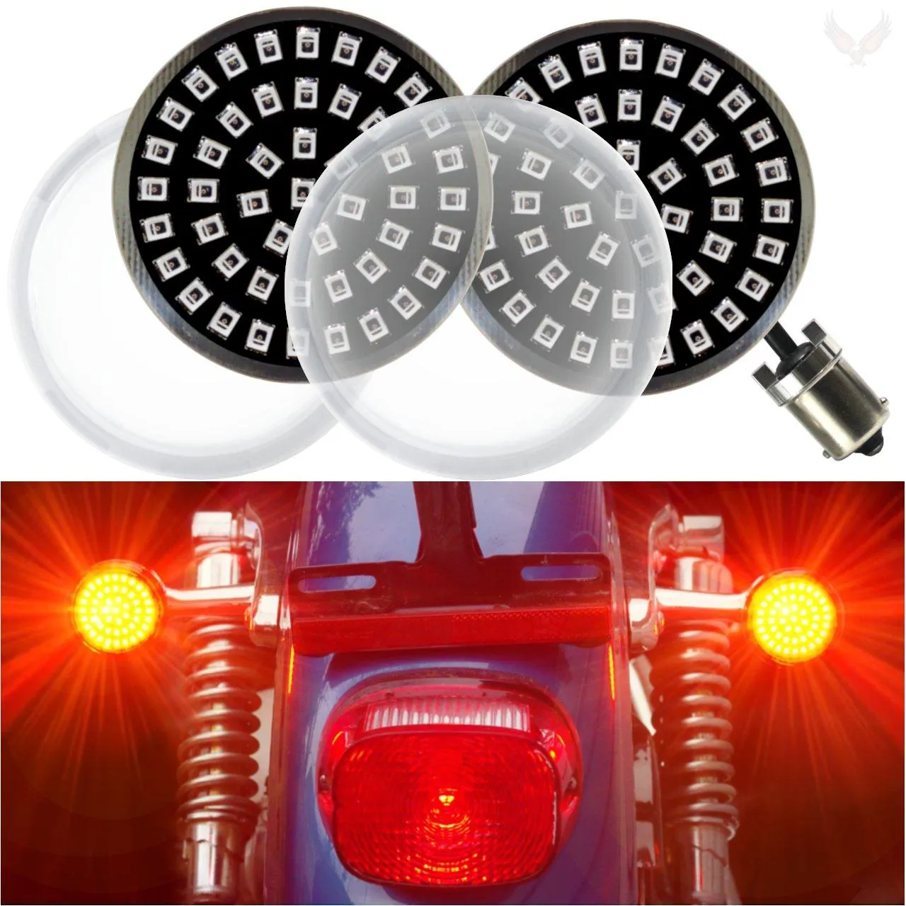 Eagle Lights Midnight Edition LED Premium Red Rear Turn Signals for Harley Davidson Motorcycles - 1156 Base / Red