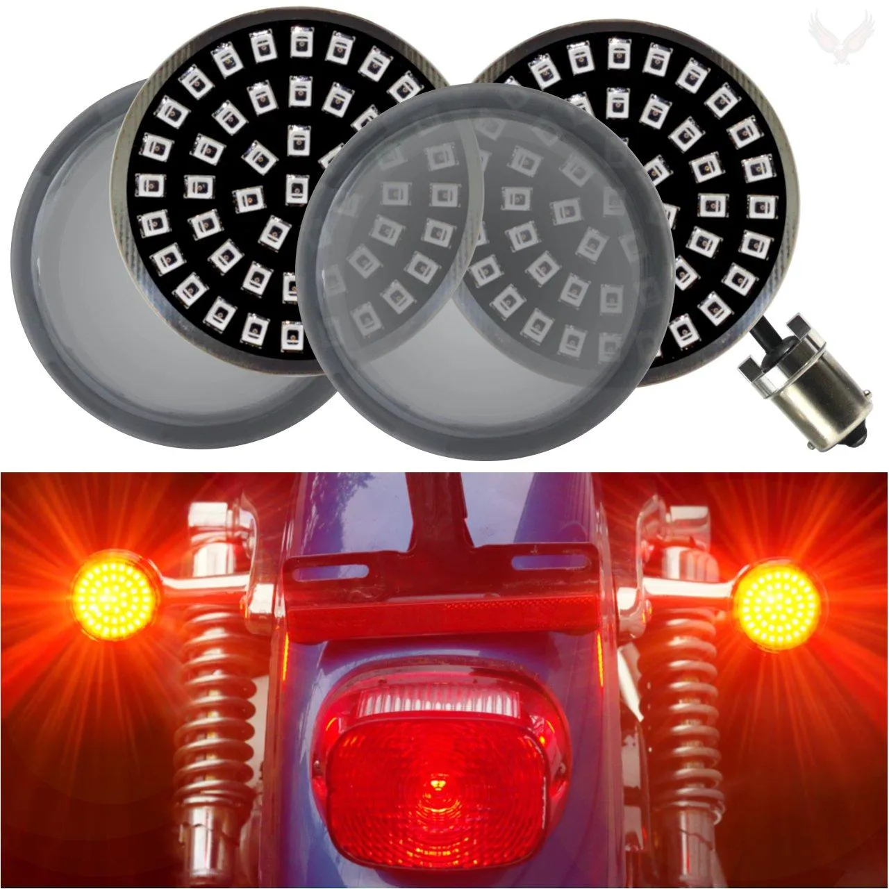 Eagle Lights Midnight Edition LED Premium Red Rear Turn Signals for Harley Davidson Motorcycles - 1156 Base / Red