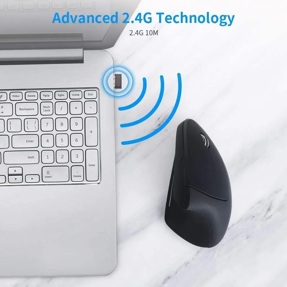 Ergonomic Mouse Wireless, 2.4G USB Vertical Gaming Mouse with 3 Adjustable DPI 800/1600/2400 Levels 6 Buttons Design for Computer, Laptop, PC, MacBook