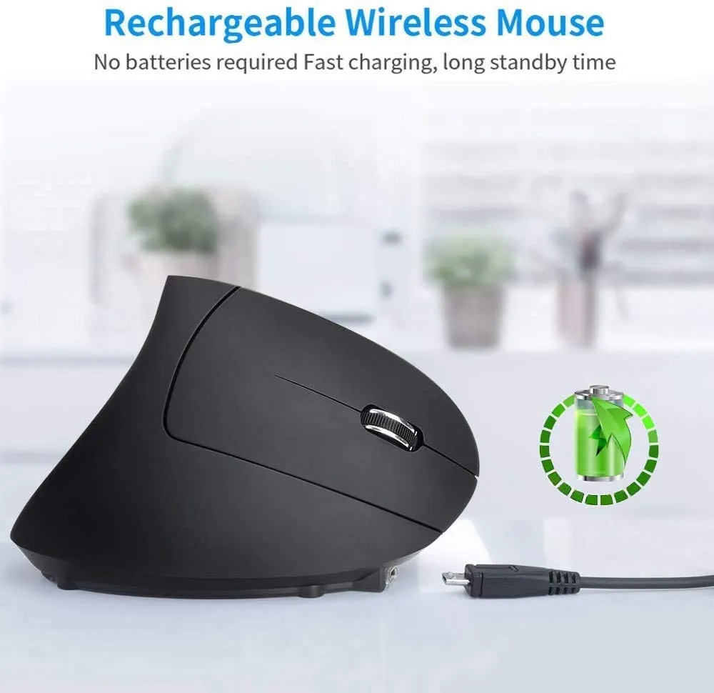Ergonomic Mouse Wireless, 2.4G USB Vertical Gaming Mouse with 3 Adjustable DPI 800/1600/2400 Levels 6 Buttons Design for Computer, Laptop, PC, MacBook