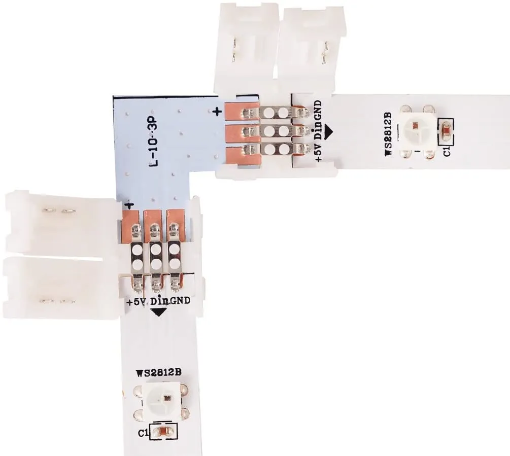 FluxTech - IP20 LED Strip Light T-Shape, L-Shape, X-Shaped Non-Waterproof Solderless Snap Strip to Strip Wire Connectors. (Pack of 2)