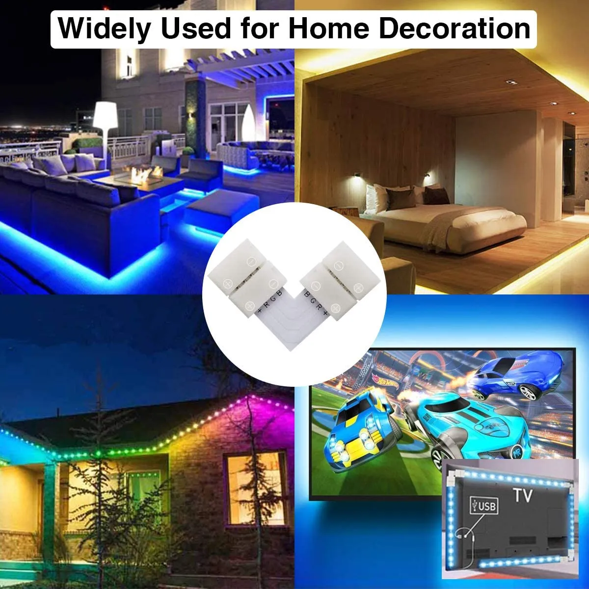 FluxTech - IP20 LED Strip Light T-Shape, L-Shape, X-Shaped Non-Waterproof Solderless Snap Strip to Strip Wire Connectors. (Pack of 2)