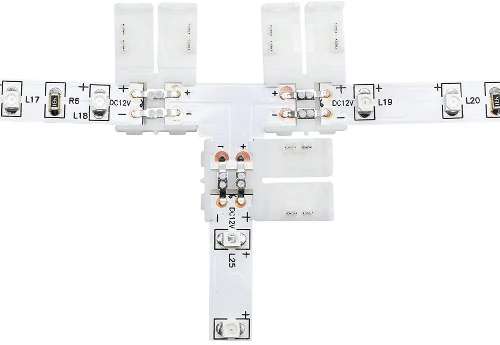 FluxTech - IP20 LED Strip Light T-Shape, L-Shape, X-Shaped Non-Waterproof Solderless Snap Strip to Strip Wire Connectors. (Pack of 2)