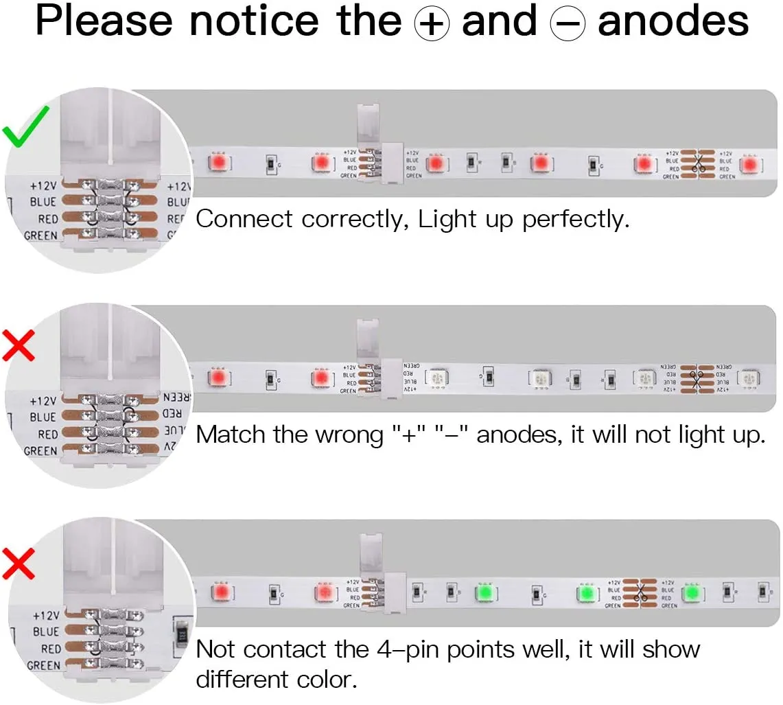 FluxTech - IP20 LED Strip Light T-Shape, L-Shape, X-Shaped Non-Waterproof Solderless Snap Strip to Strip Wire Connectors. (Pack of 2)