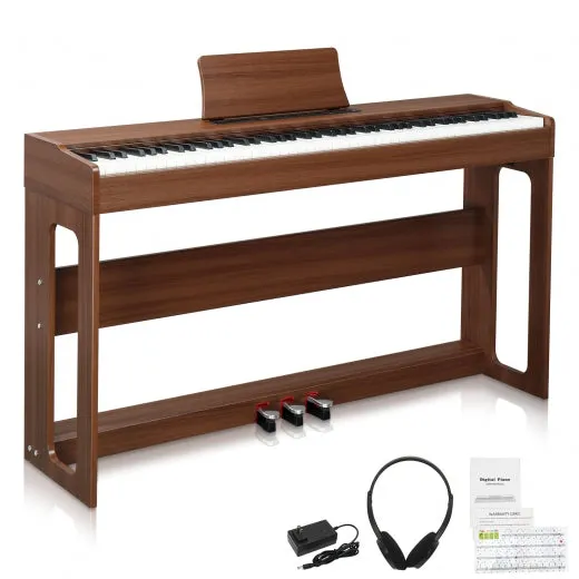 Glarry GDP-104 88 Keys Full Weighted Keyboards Digital Piano with Furniture Stand, Power Adapter, Triple Pedals, Headphone, for All Experience Levels Black Walnut