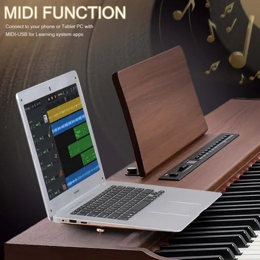 Glarry GDP-104 88 Keys Full Weighted Keyboards Digital Piano with Furniture Stand, Power Adapter, Triple Pedals, Headphone, for All Experience Levels Black Walnut