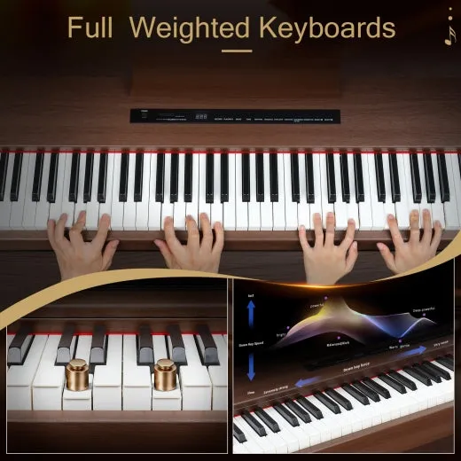 Glarry GDP-104 88 Keys Full Weighted Keyboards Digital Piano with Furniture Stand, Power Adapter, Triple Pedals, Headphone, for All Experience Levels Black Walnut