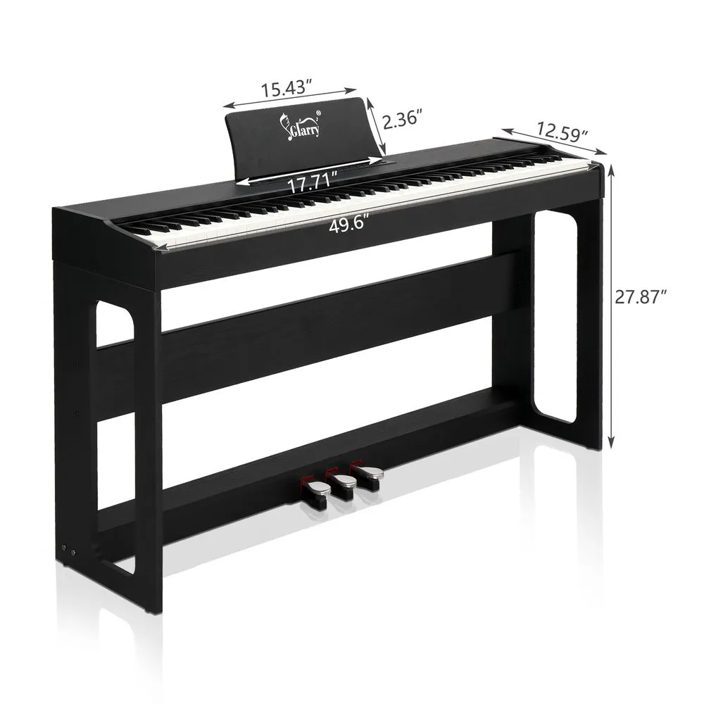 Glarry GDP-104 88 Keys Full Weighted Keyboards Digital Piano with Furniture Stand, Power Adapter, Triple Pedals, Headphone, for All Experience Levels Black