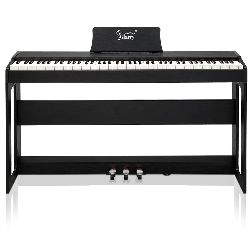 Glarry GDP-104 88 Keys Full Weighted Keyboards Digital Piano with Furniture Stand, Power Adapter, Triple Pedals, Headphone, for All Experience Levels Black