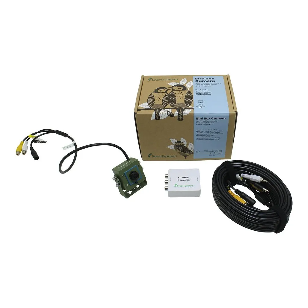 Green Feathers Bird Box Camera TV Cable Connection