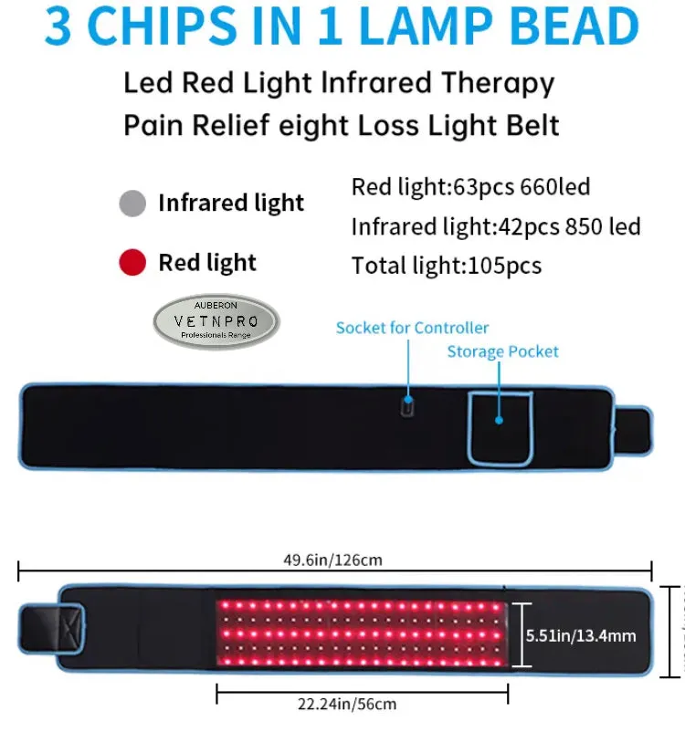 Human Infrared Red Light Therapy Waist Belt Pad Wrap Back Vital Organs Musculoskeletal Pain Relief Healing Rehab Recovery Weightloss Multipurpose Wrap