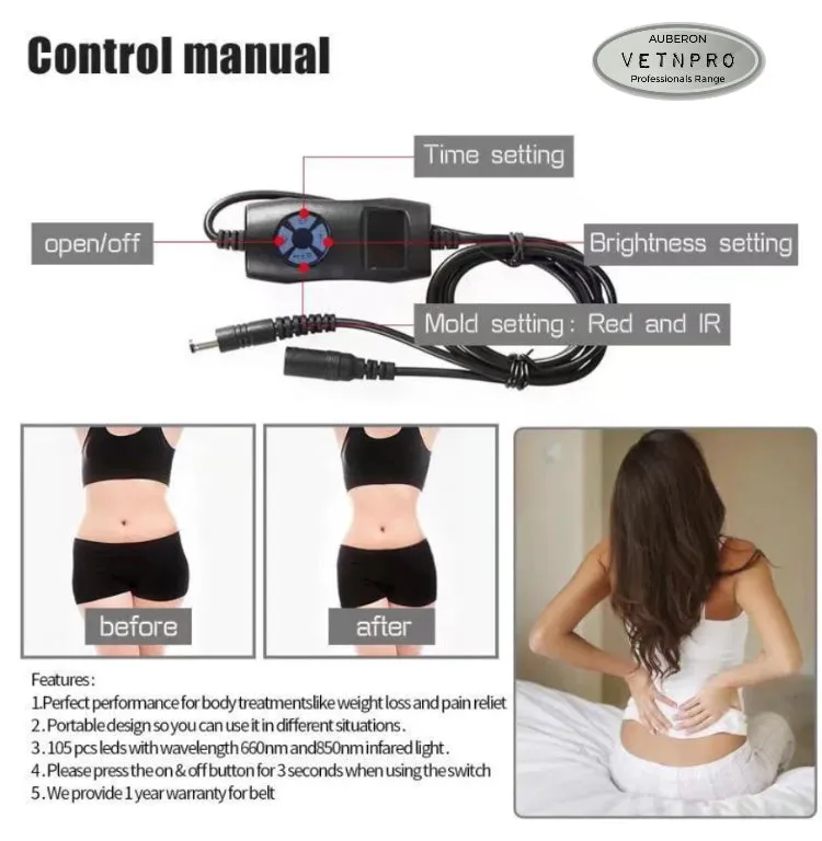Human Infrared Red Light Therapy Waist Belt Pad Wrap Back Vital Organs Musculoskeletal Pain Relief Healing Rehab Recovery Weightloss Multipurpose Wrap
