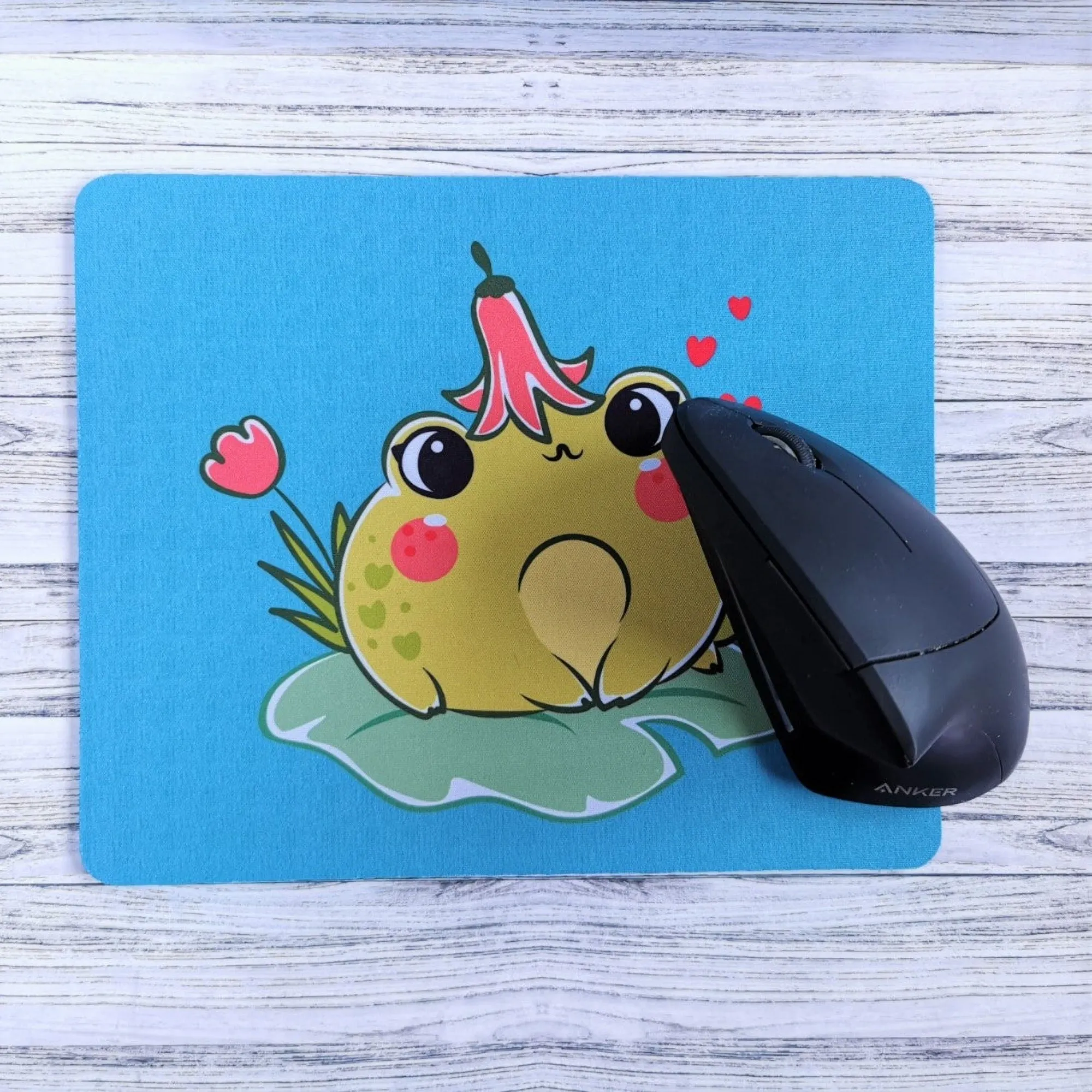Kawaii frog on lily pad printed mouse mat