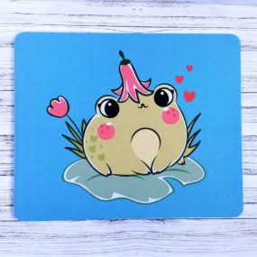 Kawaii frog on lily pad printed mouse mat