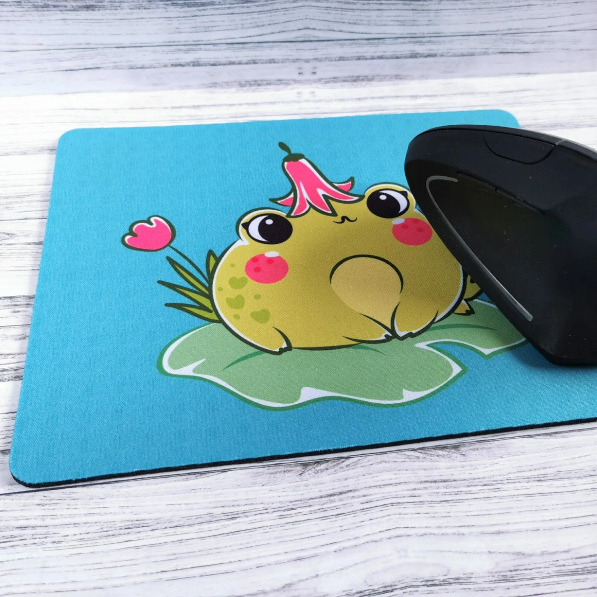 Kawaii frog on lily pad printed mouse mat