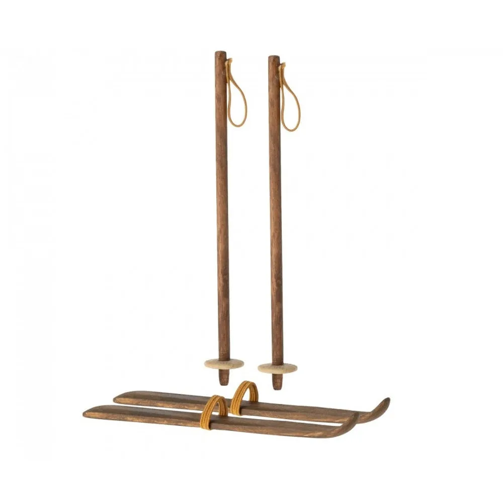 Maileg ski and ski poles, mum & dad mouse