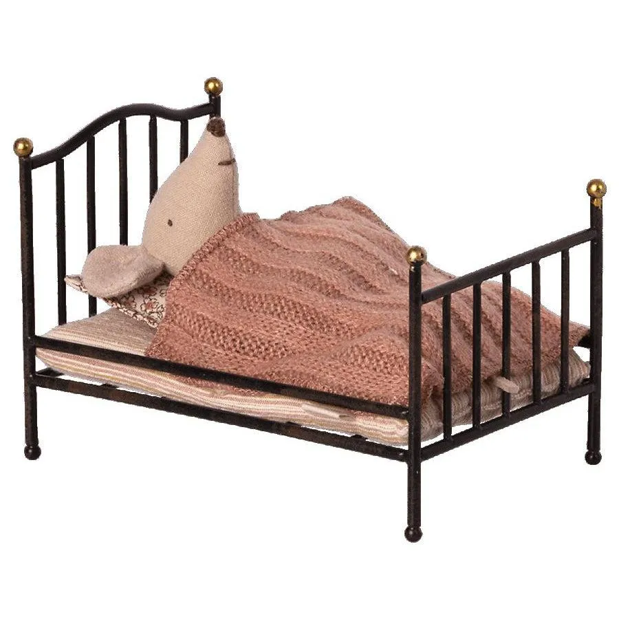 Maileg Vintage Bed, Mouse - Anthracite
