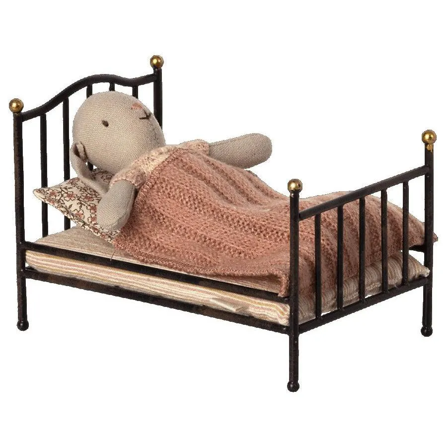 Maileg Vintage Bed, Mouse - Anthracite