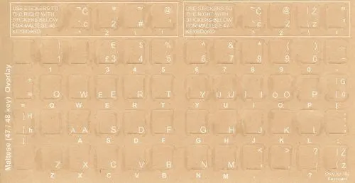 Maltese Keyboard Stickers - Labels - Overlays with White Characters for Black Computer Keyboard