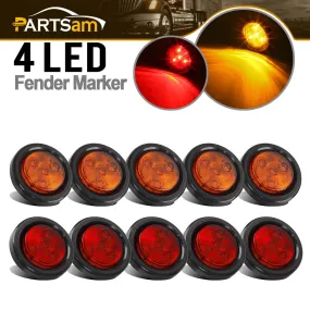 Partsam 10Pack(5 Amber   5 Red) 2" Led Round Side Marker Light Grommet Flush Mount 4LED, Sealed 2 Round led Marker Lights Truck Trailer with Reflex Lens, IP67 Waterproof