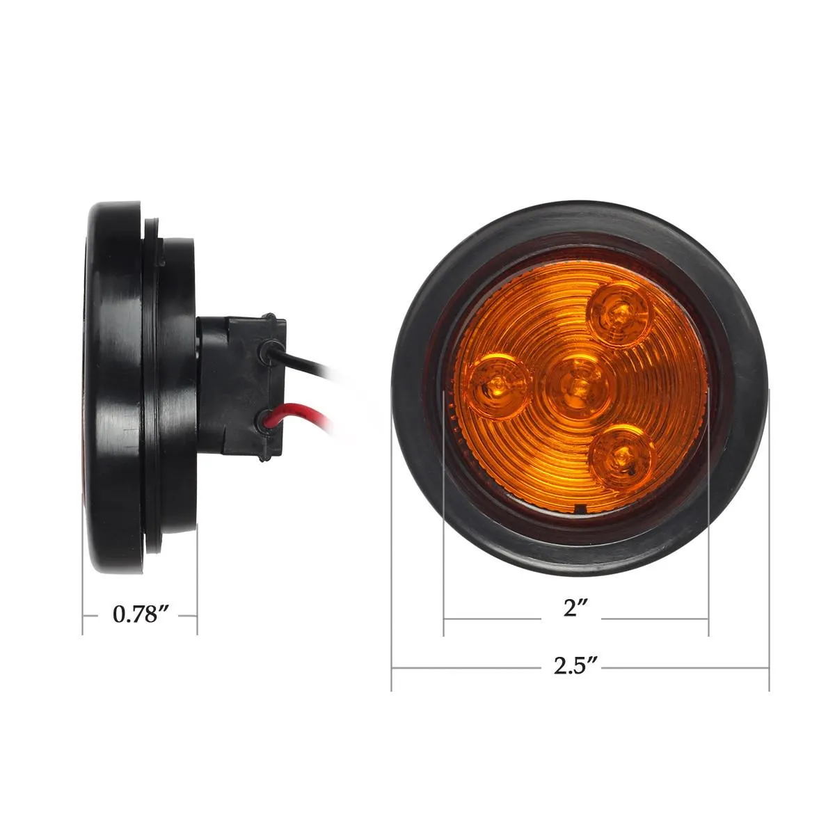 Partsam 10Pack(5 Amber   5 Red) 2" Led Round Side Marker Light Grommet Flush Mount 4LED, Sealed 2 Round led Marker Lights Truck Trailer with Reflex Lens, IP67 Waterproof