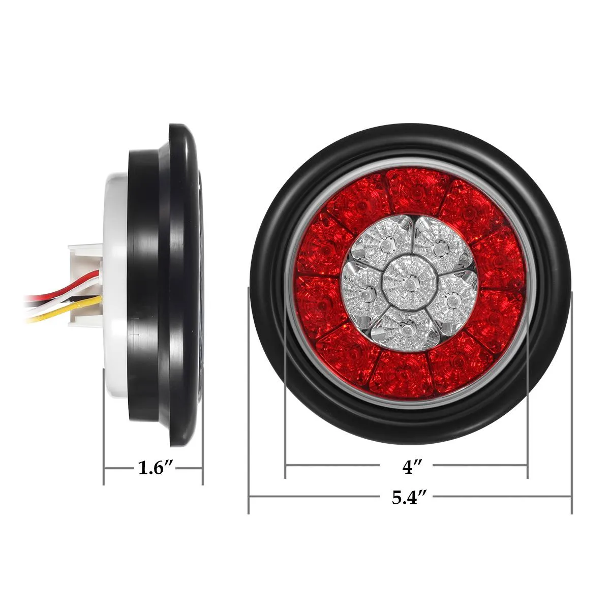 Partsam 2Pcs 4inch Inch Round LED Trailer Tail Lights 16LED w Rubber Grommet, Waterproof Sealed Round Red Stop Turn Tail Brake Running Lights White Reverse Backup Lights Lamps for RV Trailer Trucks