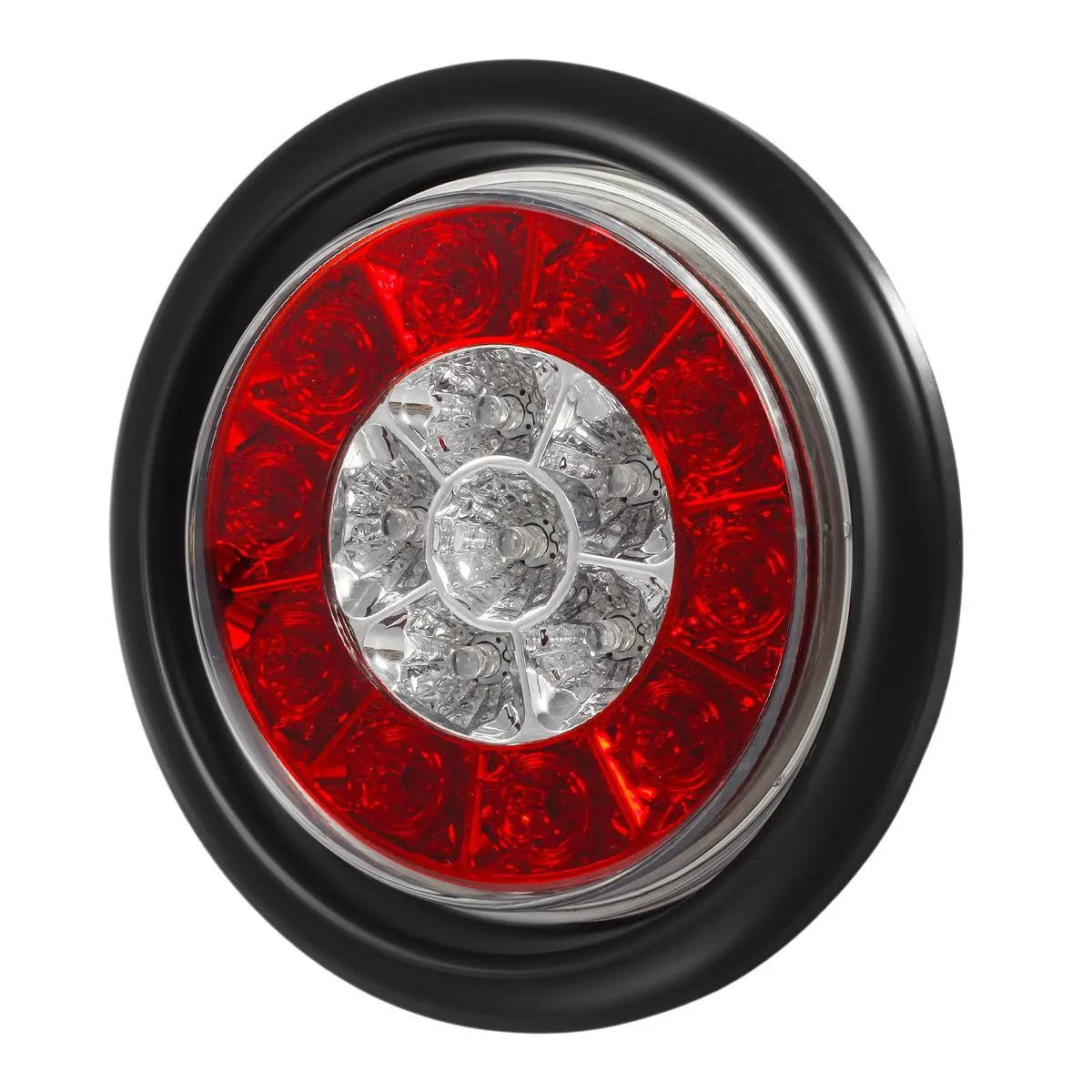 Partsam 2Pcs 4inch Inch Round LED Trailer Tail Lights 16LED w Rubber Grommet, Waterproof Sealed Round Red Stop Turn Tail Brake Running Lights White Reverse Backup Lights Lamps for RV Trailer Trucks