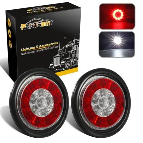 Partsam 2Pcs 4inch Inch Round LED Trailer Tail Lights 16LED w Rubber Grommet, Waterproof Sealed Round Red Stop Turn Tail Brake Running Lights White Reverse Backup Lights Lamps for RV Trailer Trucks