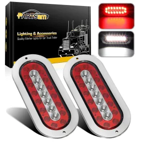 Partsam 2Pcs 6-1/2inch Oval Led Trailer Tail Lights 23 LED Flange Mount Waterproof Combo Red Stop Brake Tail Running Lights Taillights White Back Up and Reverse Lights Sealed with Reflectors 12V DC