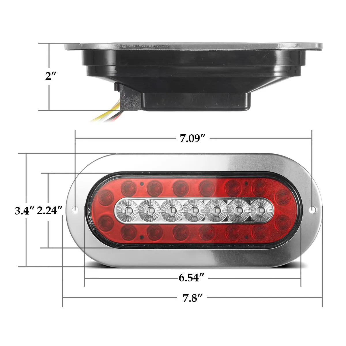 Partsam 2Pcs 6-1/2inch Oval Led Trailer Tail Lights 23 LED Flange Mount Waterproof Combo Red Stop Brake Tail Running Lights Taillights White Back Up and Reverse Lights Sealed with Reflectors 12V DC