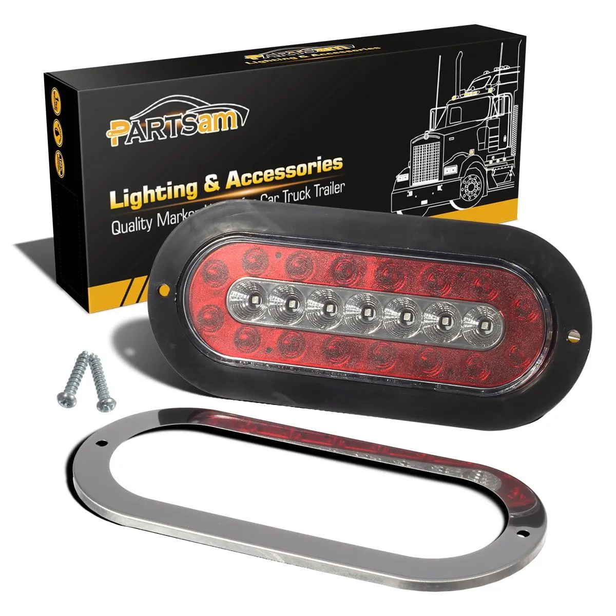 Partsam 2Pcs 6-1/2inch Oval Led Trailer Tail Lights 23 LED Flange Mount Waterproof Combo Red Stop Brake Tail Running Lights Taillights White Back Up and Reverse Lights Sealed with Reflectors 12V DC