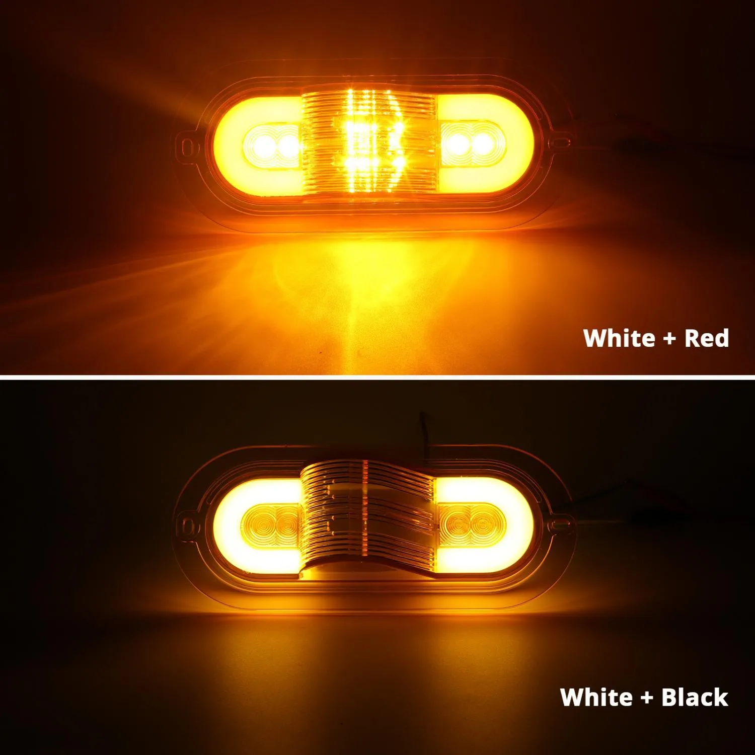 Partsam 2Pcs 6 Inch Oval Led Mid Ship Turn Signal and Side Marker Clearance Lights Amber Lens Sealed with 3-Wire Pigtail for Led Trailer Lights, Weathertight Plug