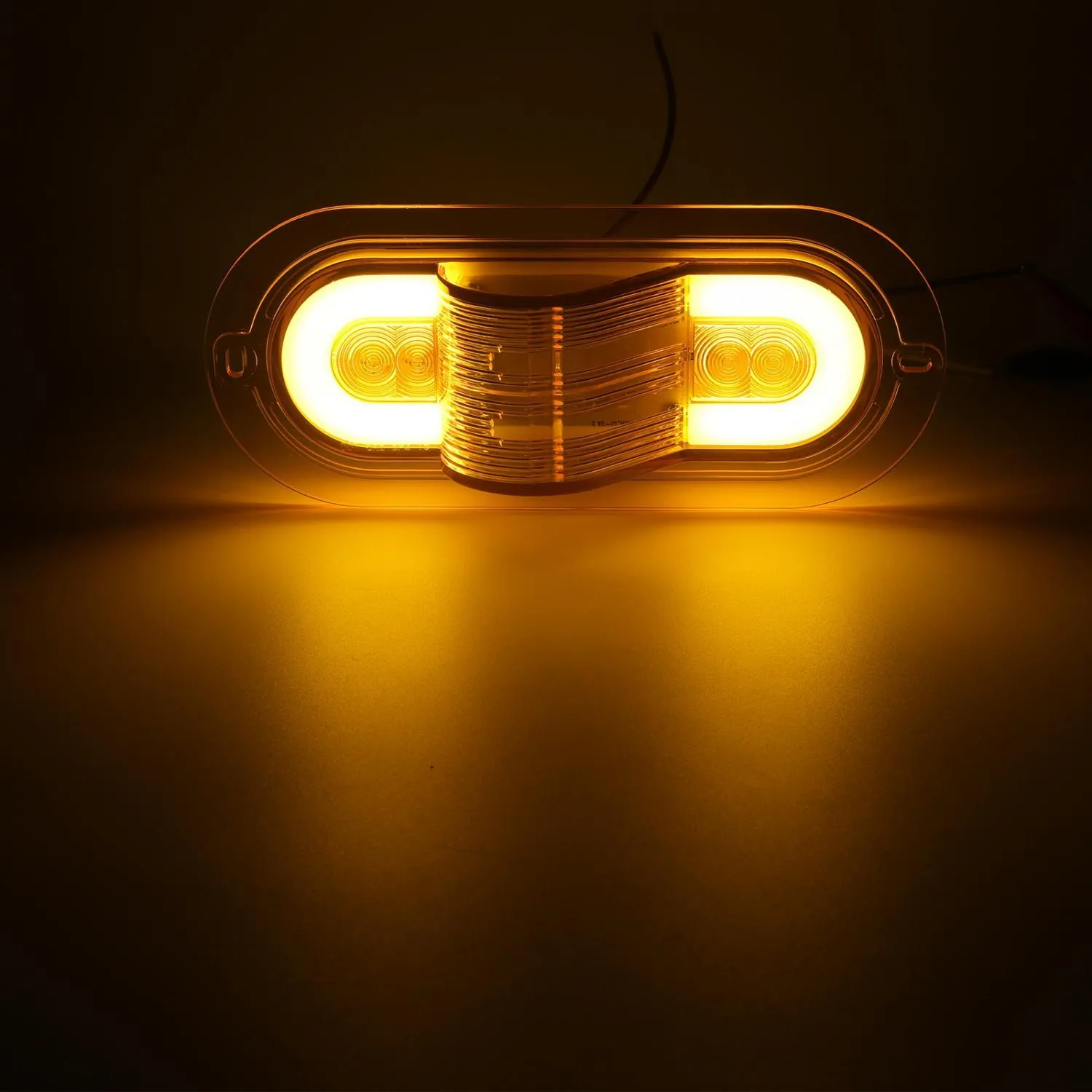 Partsam 2Pcs 6 Inch Oval Led Mid Ship Turn Signal and Side Marker Clearance Lights Amber Lens Sealed with 3-Wire Pigtail for Led Trailer Lights, Weathertight Plug