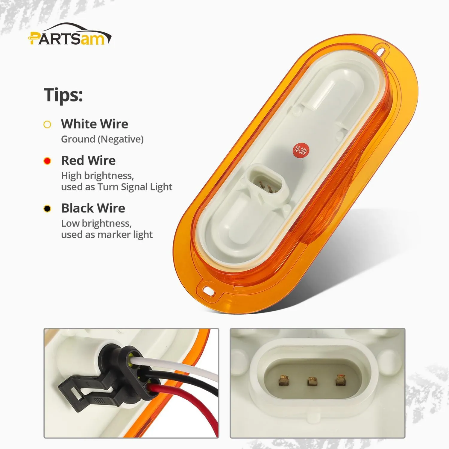 Partsam 2Pcs 6 Inch Oval Led Mid Ship Turn Signal and Side Marker Clearance Lights Amber Lens Sealed with 3-Wire Pigtail for Led Trailer Lights, Weathertight Plug