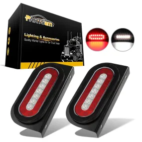 Partsam 2Pcs 6 Inch Oval Led Trailer Tail Lights Red/White 23LED Grommet Mount w Mounting Brackets Waterproof Truck Trailer RV Oval Led Stop Turn Tail Brake Backup Reverse Marker Lights Sealed 12V