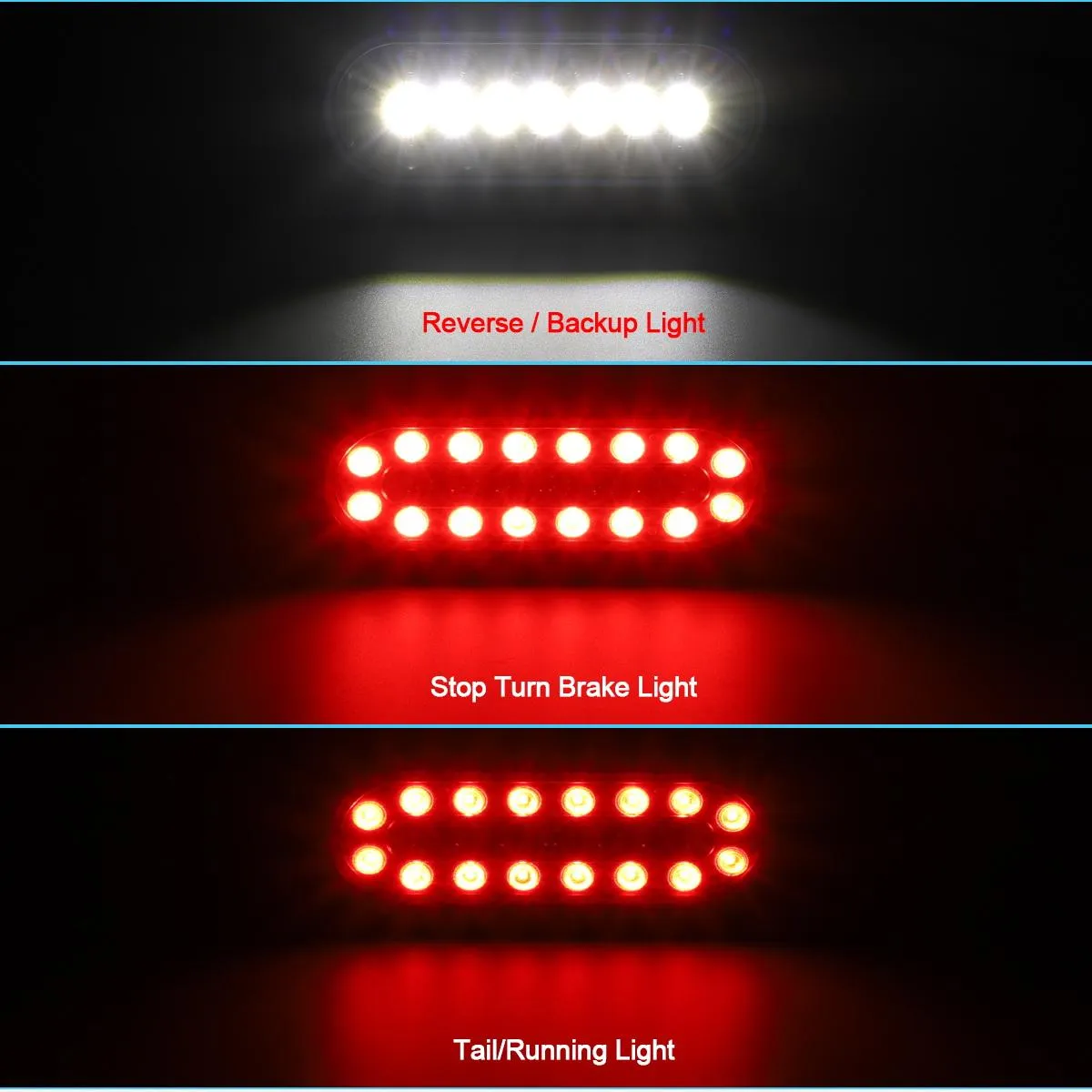 Partsam 2Pcs 6.3 inch Oval Led Stop Turn Tail Lights with Reverse Lights Red and White Clear Lens 23 LED, Sealed 6.3 inch Oval led Trailer Tail Lights Backup Lights w reflectors Grommet Flush Mount