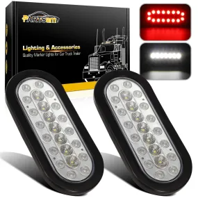 Partsam 2Pcs 6.3 inch Oval Led Stop Turn Tail Lights with Reverse Lights Red and White Clear Lens 23 LED, Sealed 6.3 inch Oval led Trailer Tail Lights Backup Lights w reflectors Grommet Flush Mount