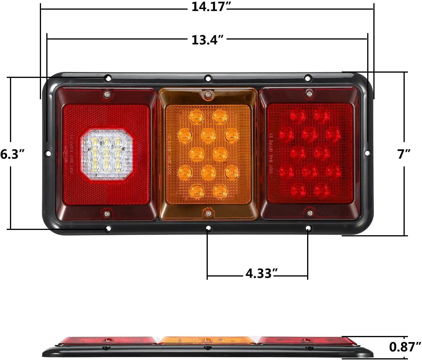 Partsam 2x LED Triple Tail Lights 45 LEDs Rectangle Vertical Horizontal Mount LED Trailer Truck Camper RV Stop Turn Tail Lights Backup Reverse Taillights w Gasket Black Base Amber/Red/Clear Lens 12V