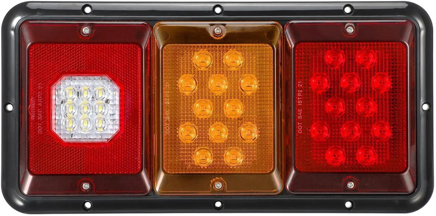 Partsam 2x LED Triple Tail Lights 45 LEDs Rectangle Vertical Horizontal Mount LED Trailer Truck Camper RV Stop Turn Tail Lights Backup Reverse Taillights w Gasket Black Base Amber/Red/Clear Lens 12V