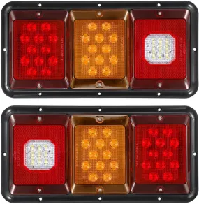 Partsam 2x LED Triple Tail Lights 45 LEDs Rectangle Vertical Horizontal Mount LED Trailer Truck Camper RV Stop Turn Tail Lights Backup Reverse Taillights w Gasket Black Base Amber/Red/Clear Lens 12V