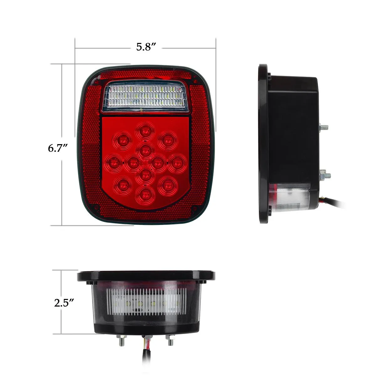 Partsam 2x Red/White 39 LED Stop Turn Tail Stud Lights Replacement for Jeep CJ YJ JK Truck Trailer Boat RV, Hardwired