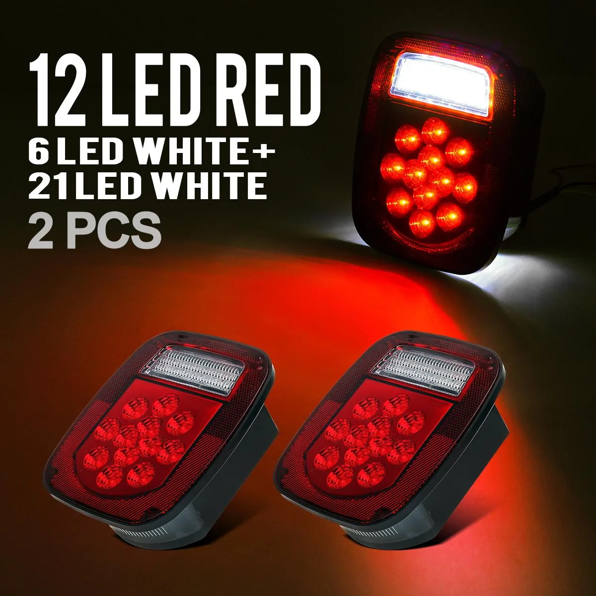 Partsam 2x Red/White 39 LED Stop Turn Tail Stud Lights Replacement for Jeep CJ YJ JK Truck Trailer Boat RV, Hardwired