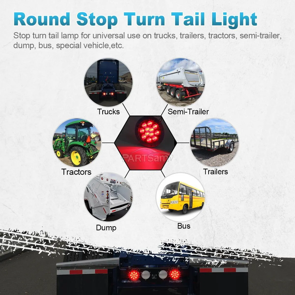 Partsam 4 Red   2 White 4inch Round Led Stop Turn Tail Back-up Reverse Fog Lights Include Lights Flange Mount 12 LED for Truck Trailer RV