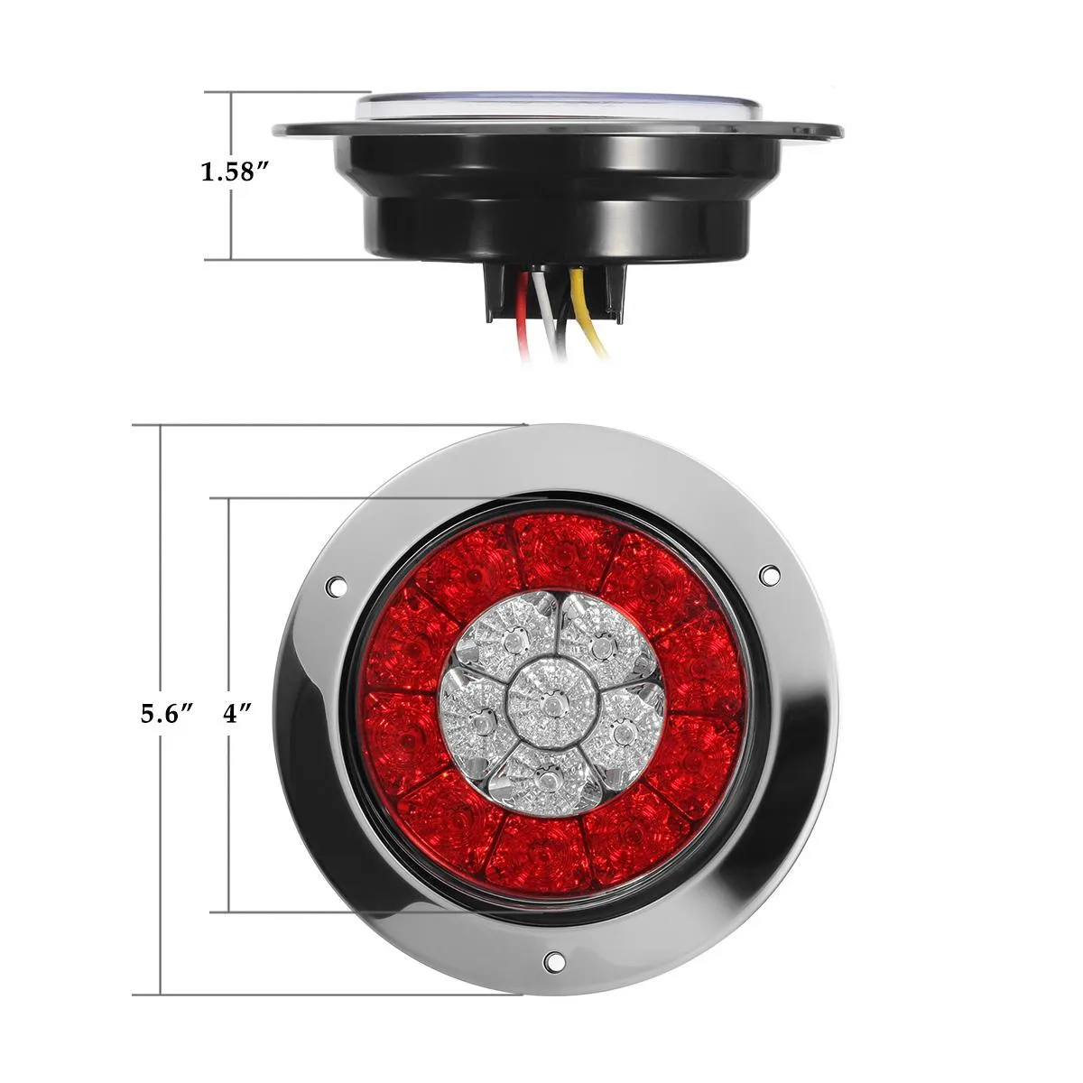 Partsam 4inch Inch Round Led Trailer Taillights Stop Brake Lights Running Red and Amber Parking and Turn Signal Lights, Sealed Double Color Round Led Lights w/ Stainless Steel Rings Flange Mount (4Pack)