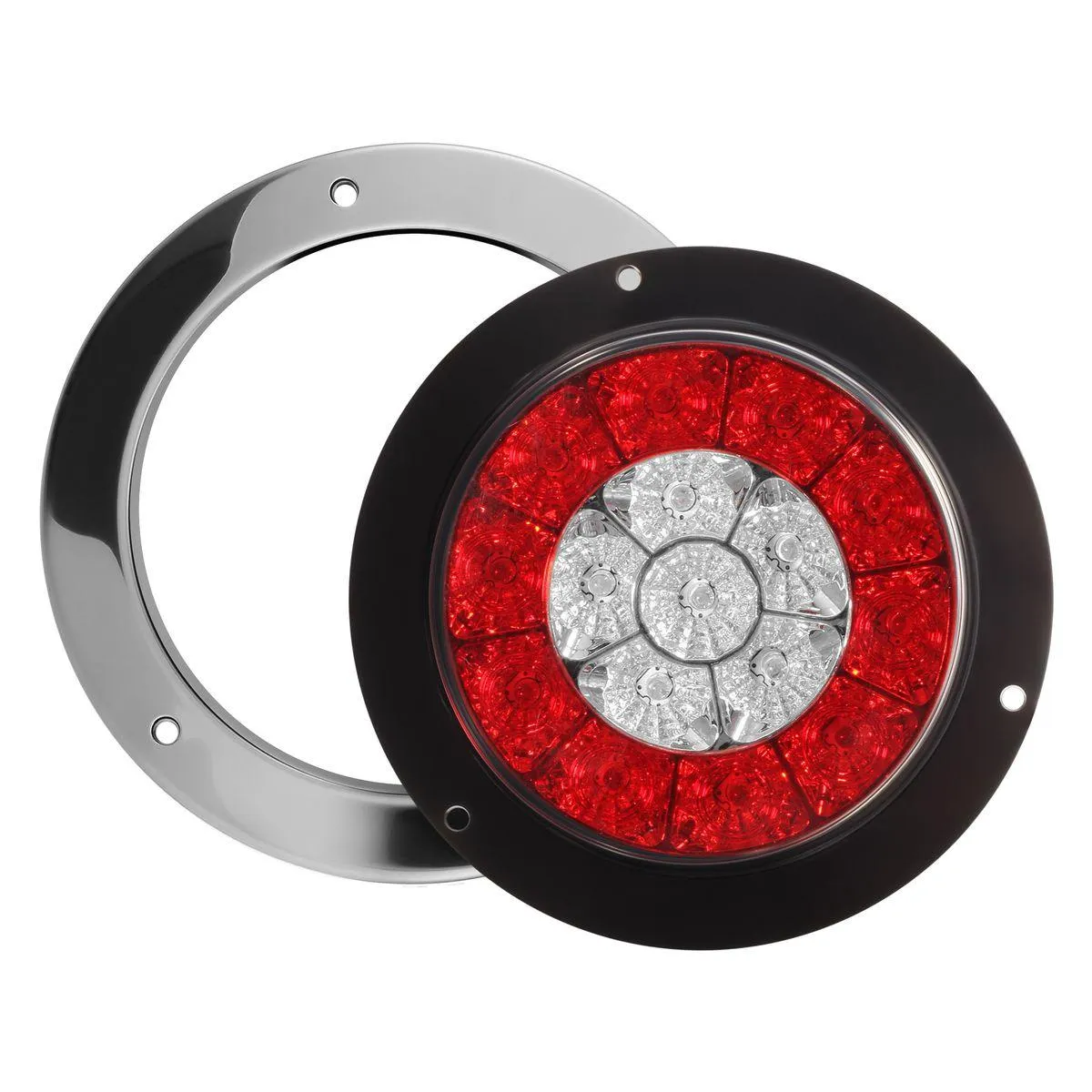 Partsam 4inch Inch Round Led Trailer Taillights Stop Brake Lights Running Red and Amber Parking and Turn Signal Lights, Sealed Double Color Round Led Lights w/ Stainless Steel Rings Flange Mount (4Pack)