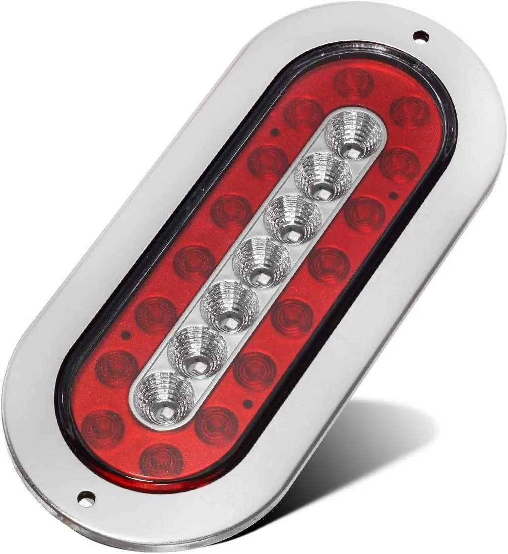 Partsam 4Pcs 6.5" Inch Oval Led Trailer Lights Red White 23 LED Flange Mount Taillights Red Stop Brake Tail Running Lights White Backup and Reverse Lights for RV Trucks Sealed with Reflectors