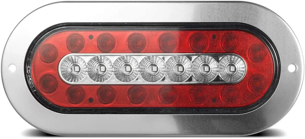 Partsam 4Pcs 6.5" Inch Oval Led Trailer Lights Red White 23 LED Flange Mount Taillights Red Stop Brake Tail Running Lights White Backup and Reverse Lights for RV Trucks Sealed with Reflectors